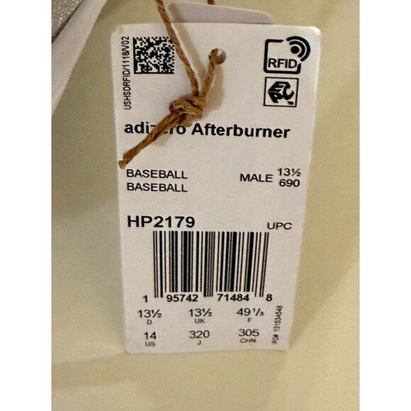 Adidas Adizero Afterburner Baseball Cleats Size 13.5 Gray White Metal Spikes NWT - Picture 4 of 7